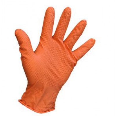 Disposable Orange Nitrile Grip Gloves-Medium