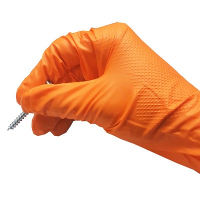 Disposable Orange Nitrile Grip Gloves-X-Large